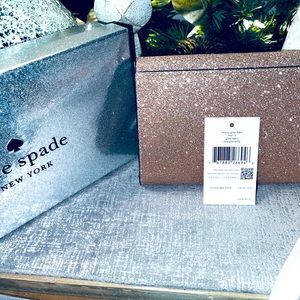 NWT Kate Spade Boxes Med Flap Phone Wristlet Rose Gold Glitter-Free Shipping!